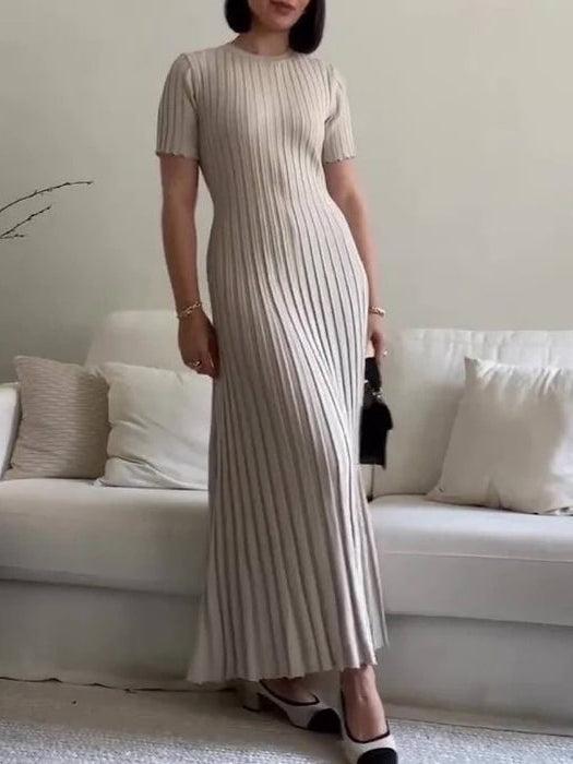 Aurohaya Fashion Knitted Casual Waist Midi Dress