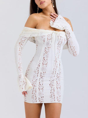 Aurohaya Elegant One Shoulder Lace Hip-Wrap Mini Dress
