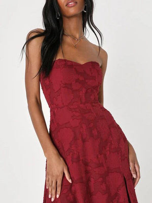 Aurohaya Evening Gown Strapless Slim Fit Slit Maxi Dress