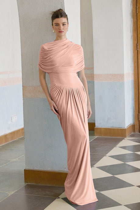 Aurohaya Catherine asymmetrical pleated maxi dress in Pink