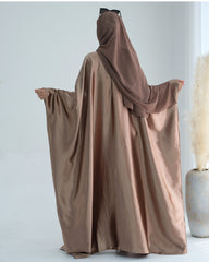 Wrinkled Satin Bronze Butterfly Abaya Dress