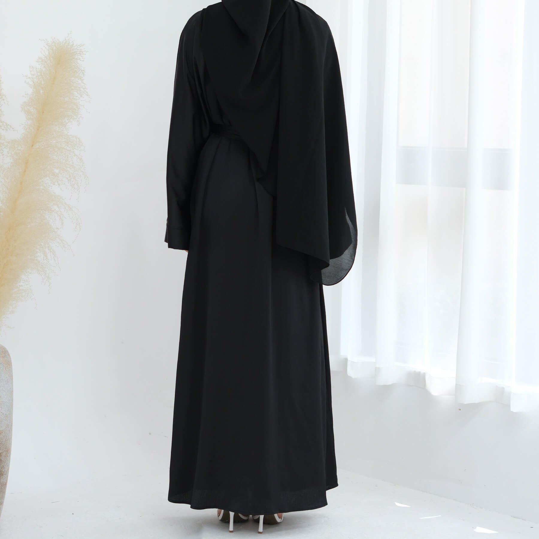 Solid Color Beaded Abaya Cardigan