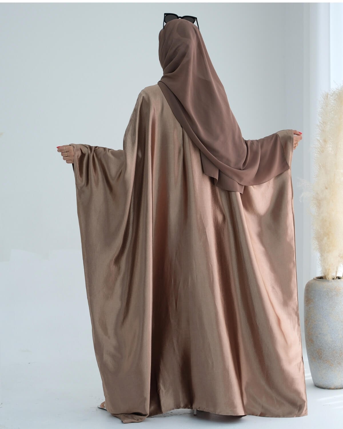Shiny Satin Butterfly Abaya Dress