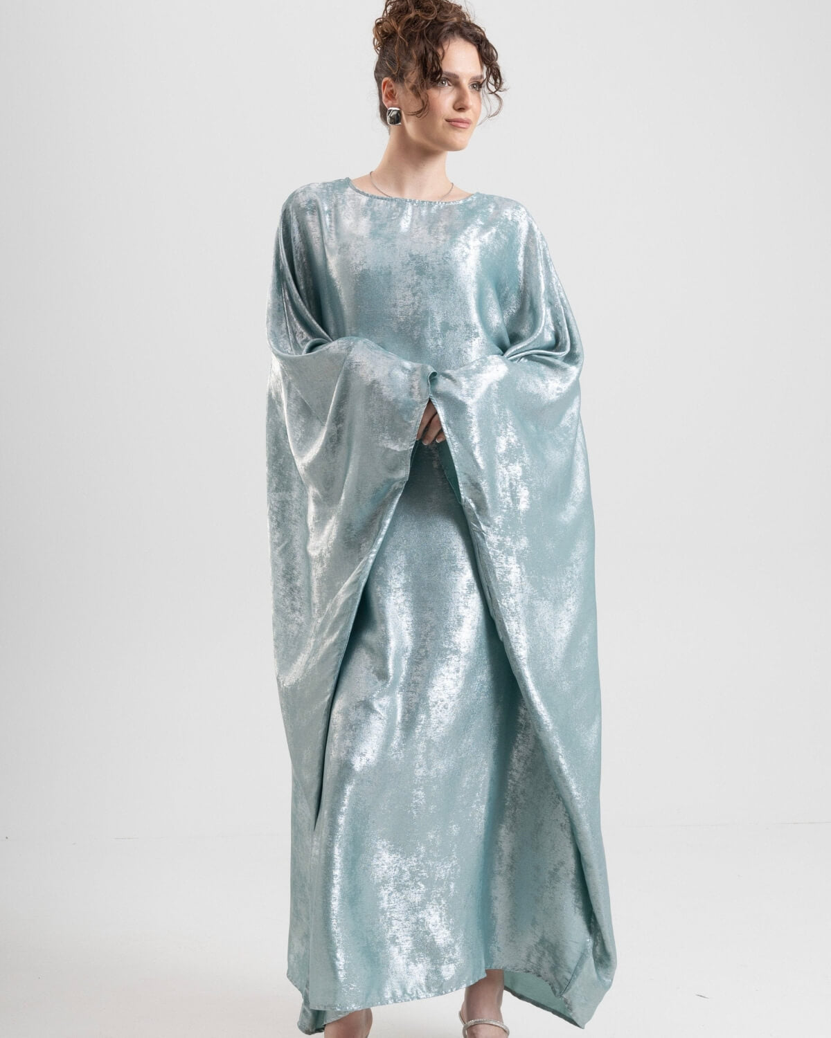 Satin Batwing Light Blue Butterfly Abaya Dress