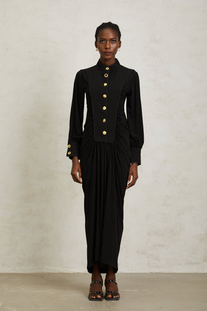 Aurohaya Brooklyn Black Gathered Draped Maxi Dress
