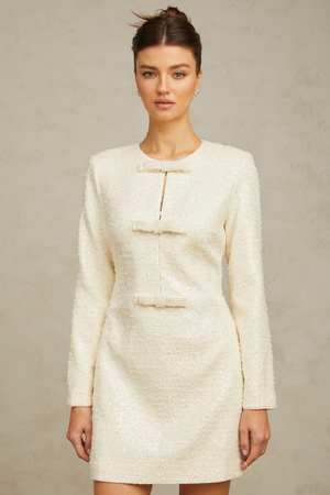 Aurohaya Angélique white sequined tweed mini dress