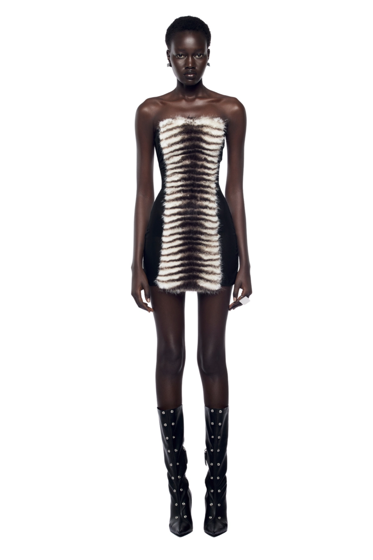 Aurohaya Janvier Black Strapless Fur Panel Mini Dress