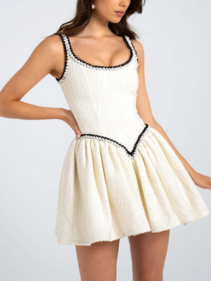 Aurohaya Elegant U-neck Tweed Mini Dress