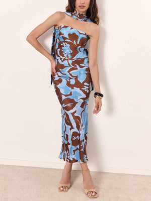 Aurohaya Elegant Watercolor Floral Print Maxi Dress