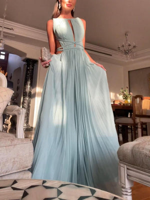 Aurohaya Elegant Hollow Back Sleeveless Pleated Maxi Dress