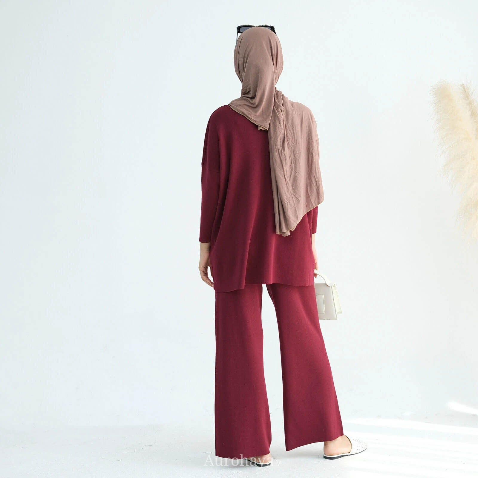 Casual Knit Long-Sleeve Shirt & Wide-Leg Pants 2-Piece Set