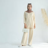 Casual Knit Long-Sleeve Shirt & Wide-Leg Pants 2-Piece Set