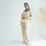 Casual Knit Long-Sleeve Shirt & Wide-Leg Pants 2-Piece Set
