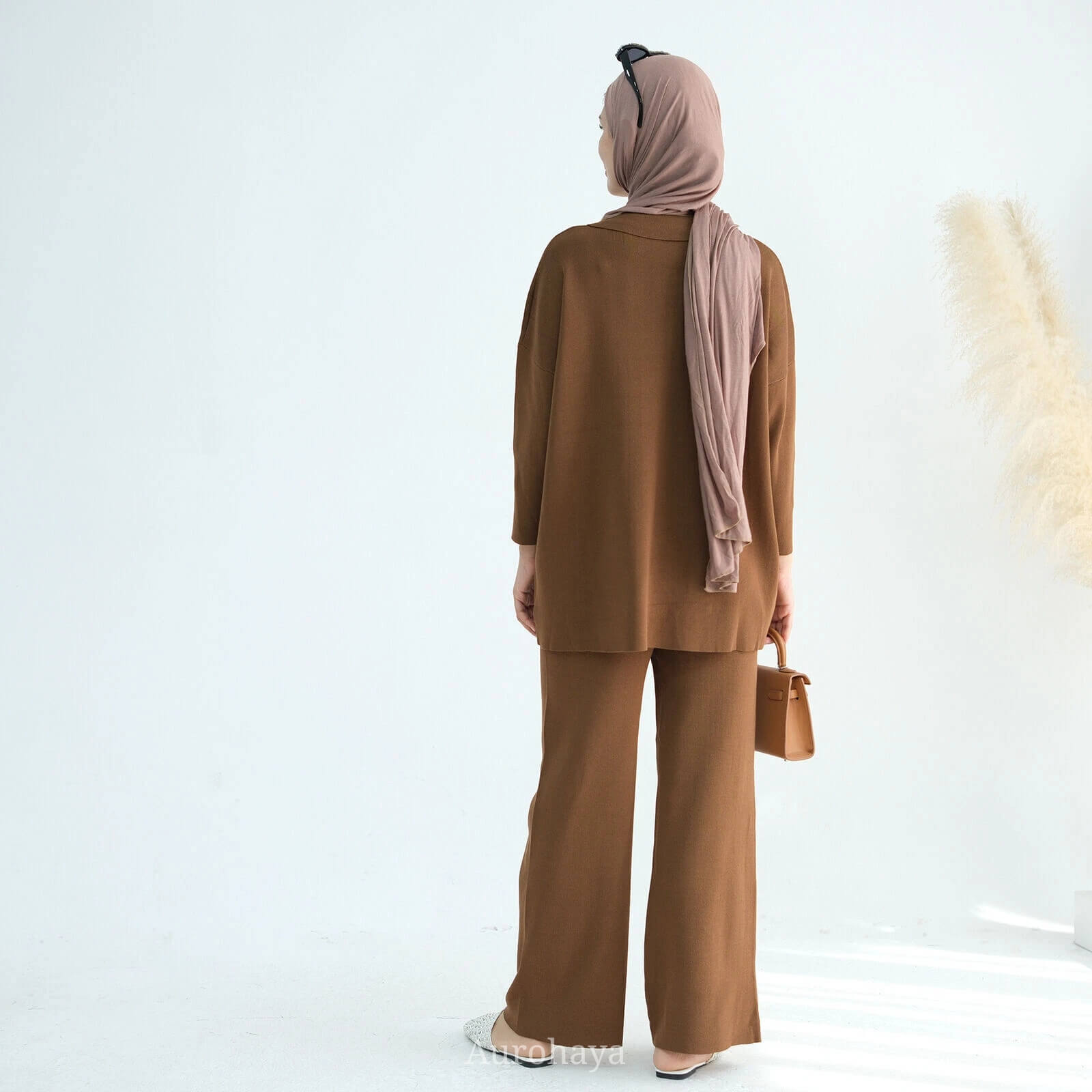 Casual Knit Long-Sleeve Shirt & Wide-Leg Pants 2-Piece Set