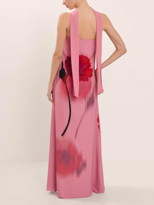 Aurohaya Unique Floral Print Off-the-shoulder Maxi Dress