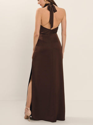 Aurohaya Elegant Holders Corner Satin Pleated Maxi Dress