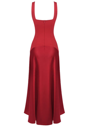 Asymmetric Cut A Line Maxi Dress Red