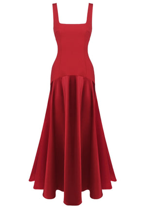 Asymmetric Cut A Line Maxi Dress Red