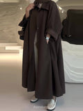 Women Abaya Trench Coat - Longline Button-Front Maxi Outerwear