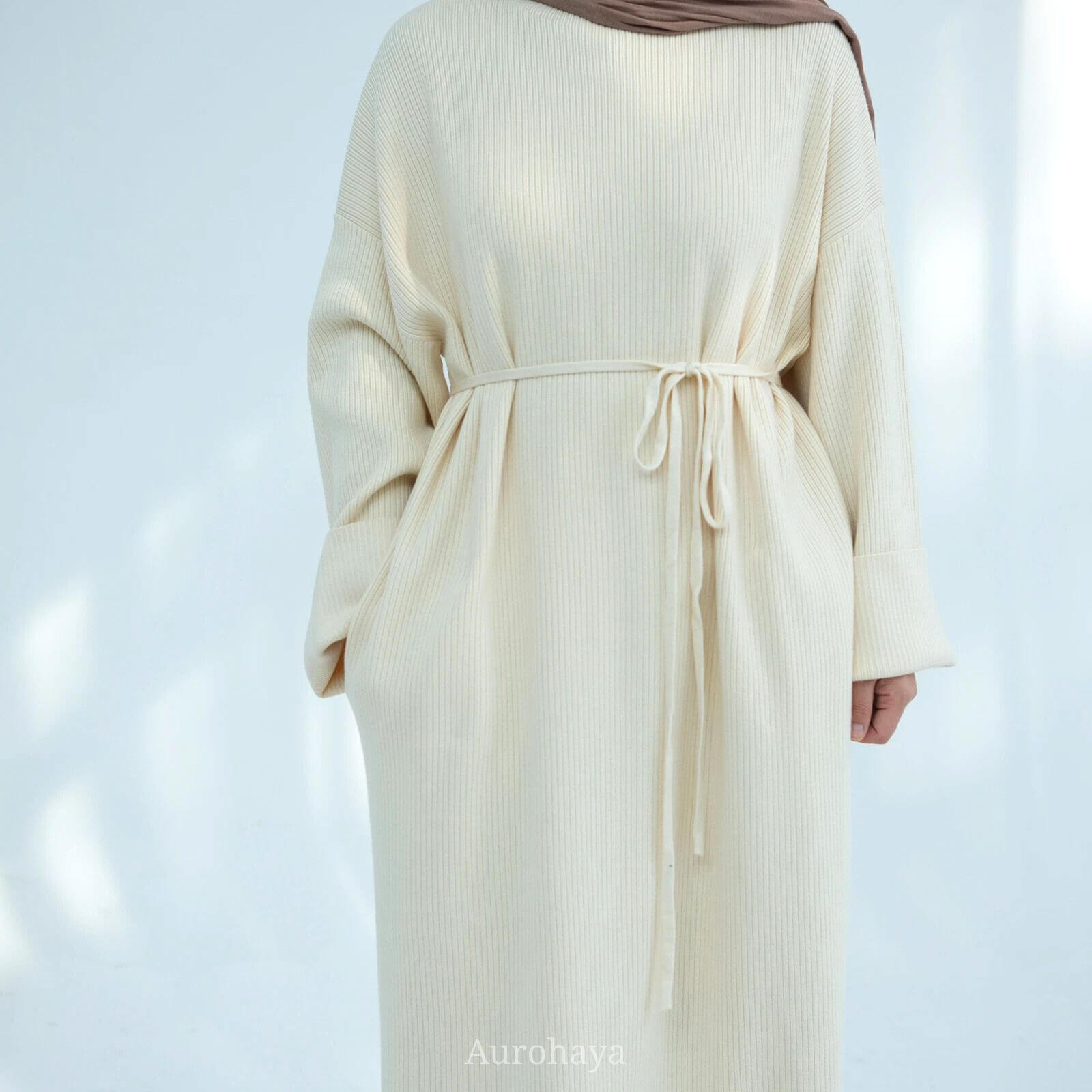 Knitted Round Neck Hooded Bubble Sleeves Sweater Dress