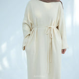 Knitted Round Neck Hooded Bubble Sleeves Sweater Dress