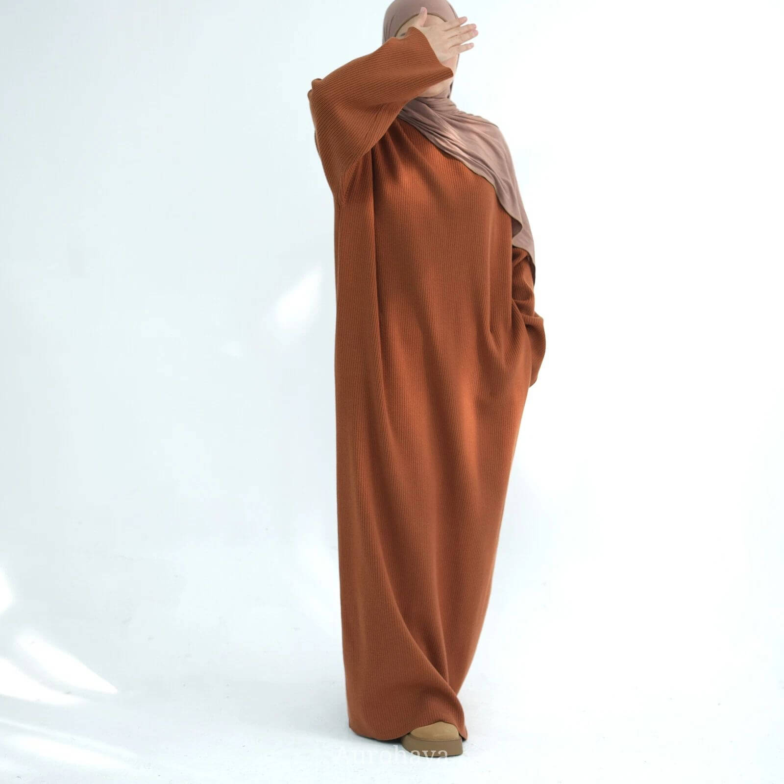 Knitted Round Neck Hooded Bubble Sleeves Sweater Dress