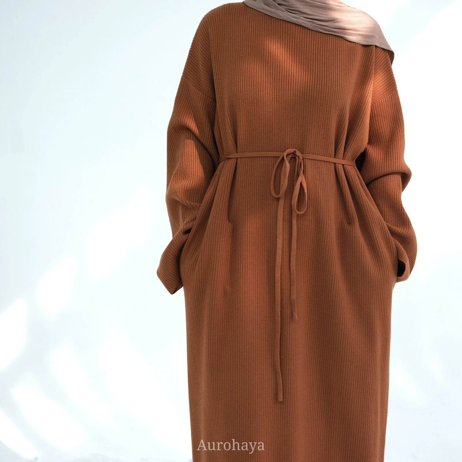 Knitted Round Neck Hooded Bubble Sleeves Sweater Dress