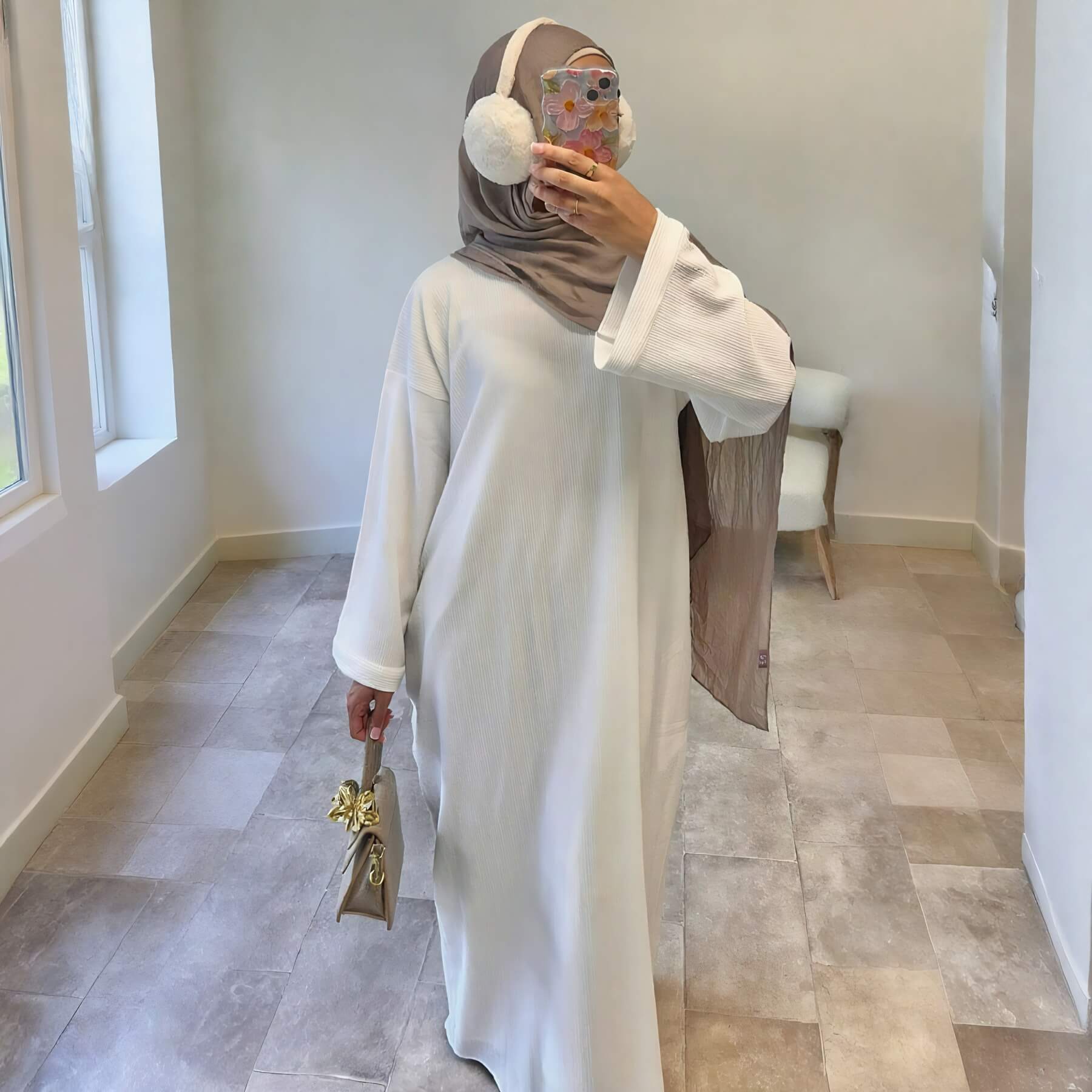 Solid Color Loose Casual Abaya Maxi Dress