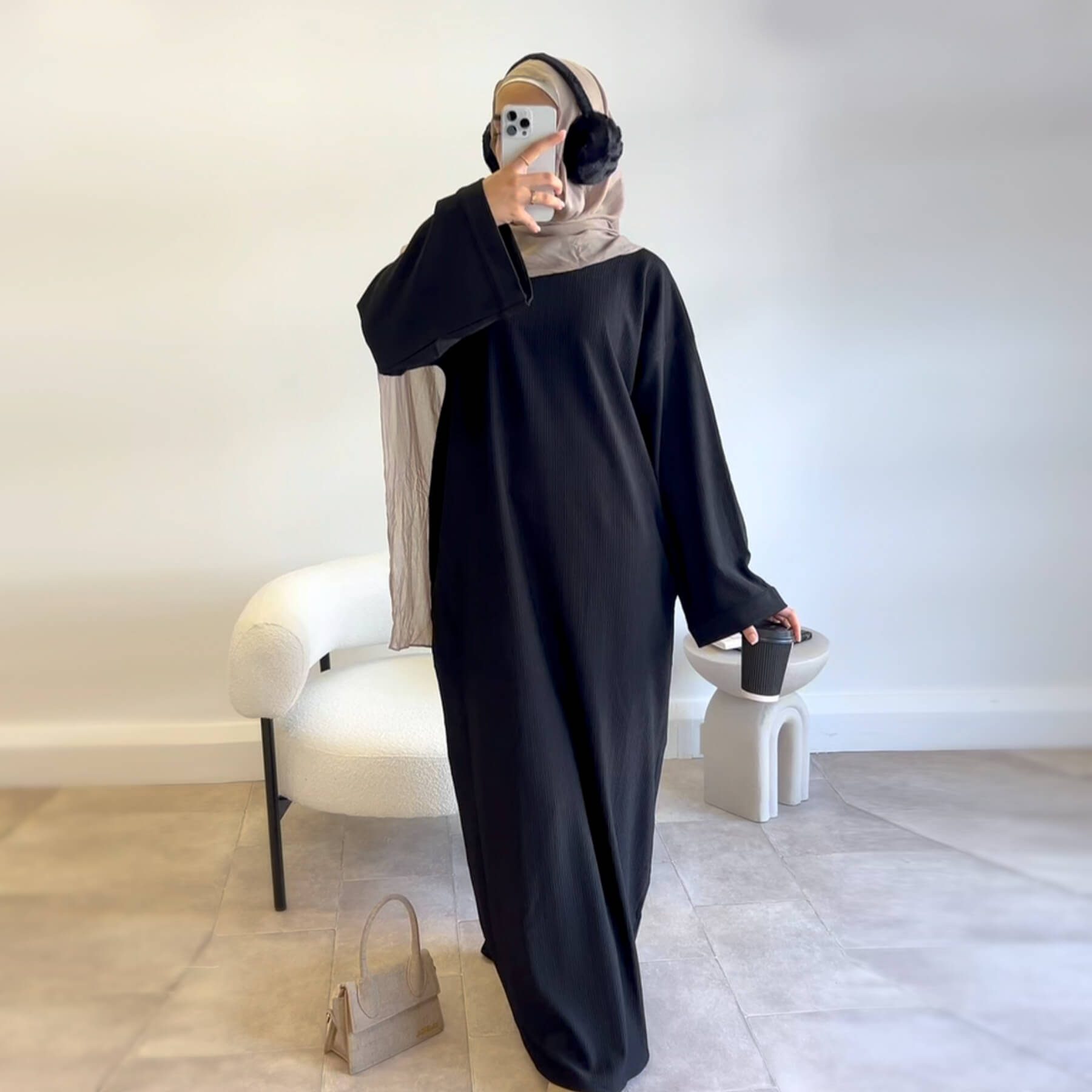 Solid Color Loose Casual Abaya Maxi Dress