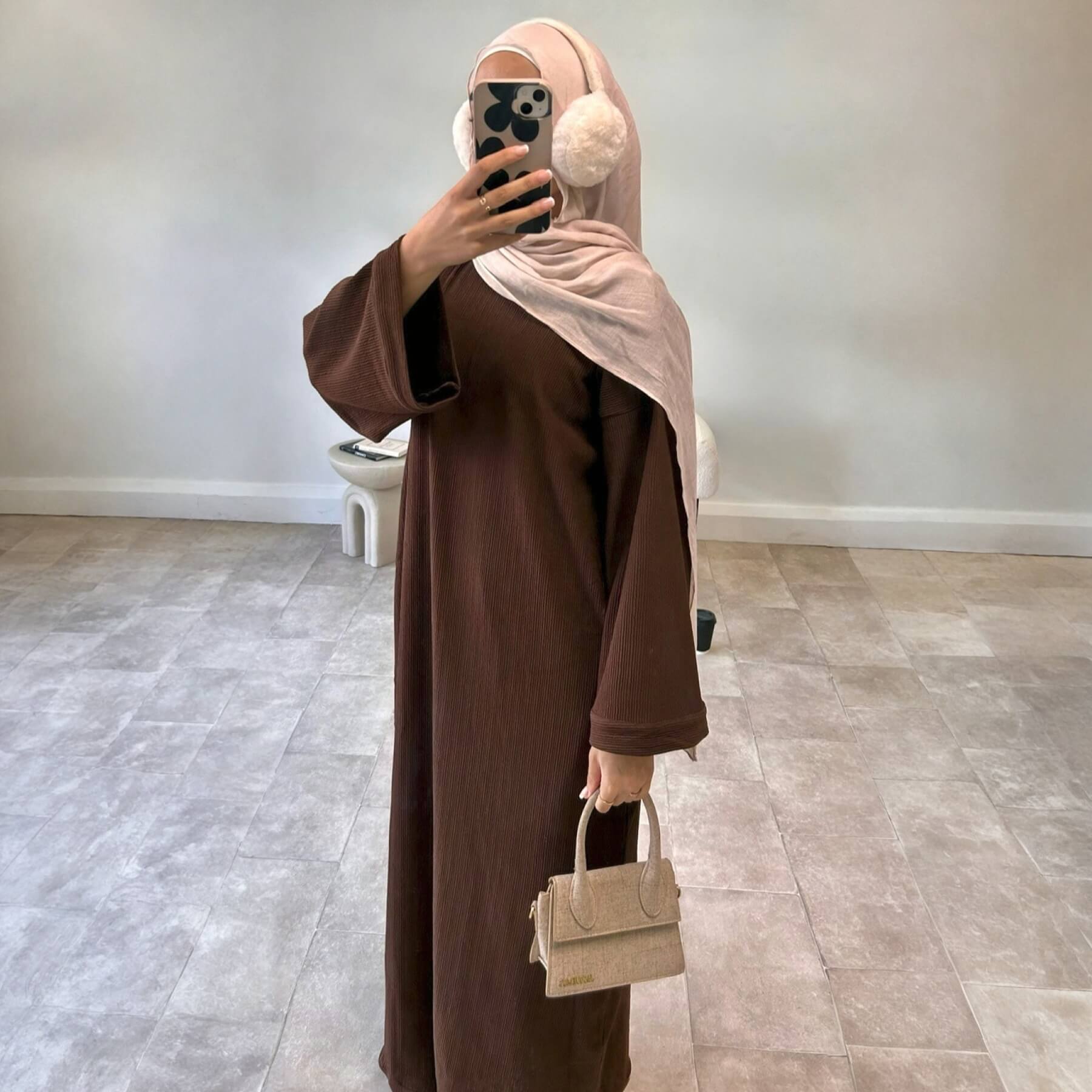 Solid Color Loose Casual Abaya Maxi Dress