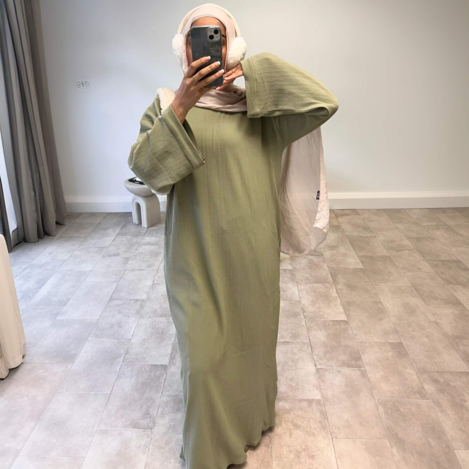 Solid Color Loose Casual Abaya Maxi Dress