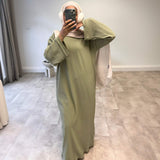 Solid Color Loose Casual Abaya Maxi Dress