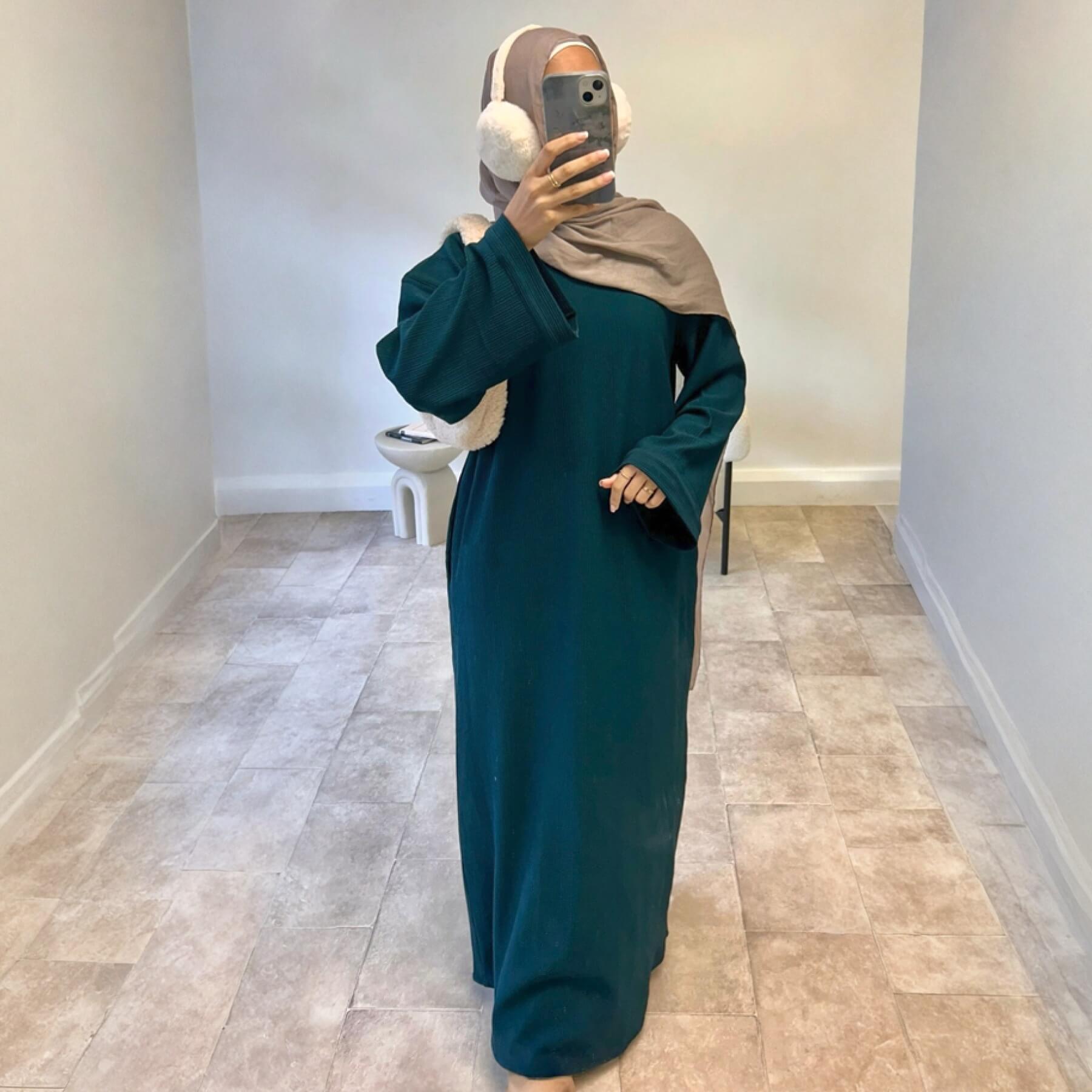 Solid Color Loose Casual Abaya Maxi Dress