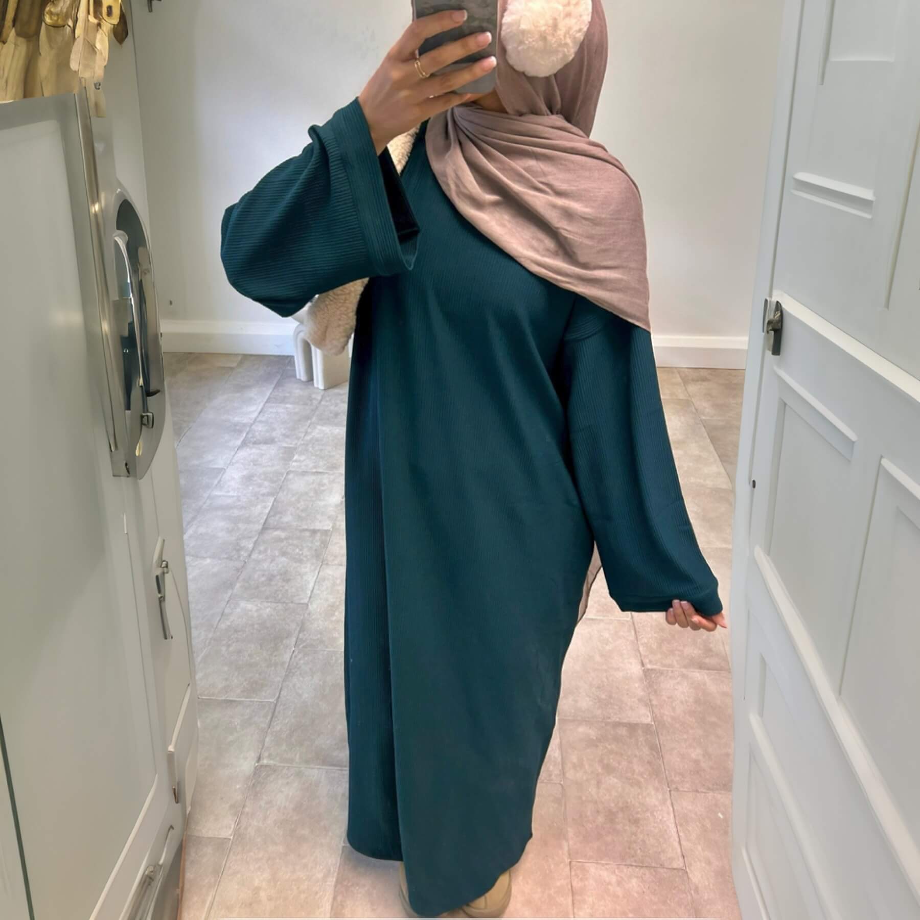 Solid Color Loose Casual Abaya Maxi Dress