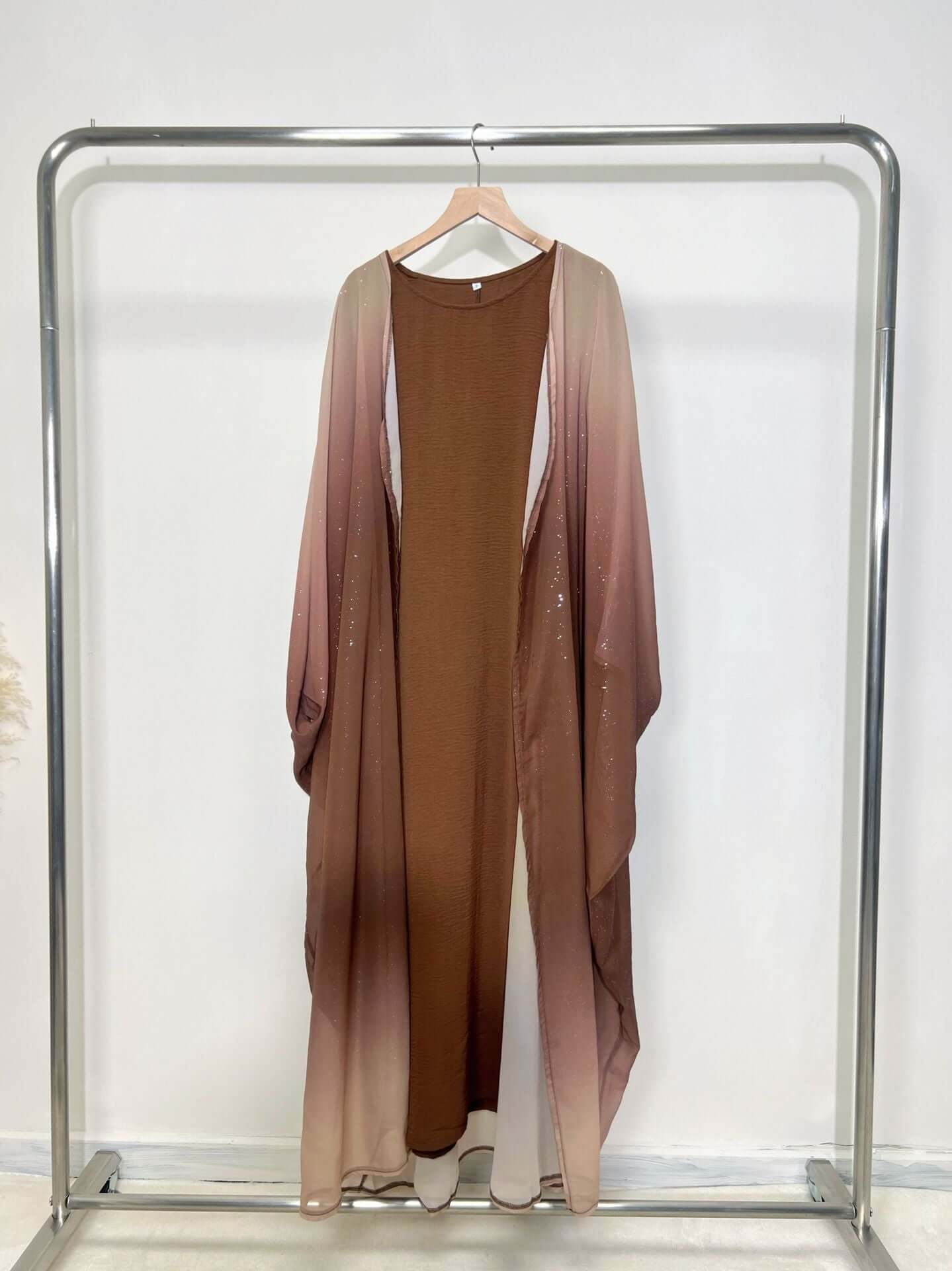 Gradient Galaxy Sparkling Abaya with Hijab 2-Piece Set