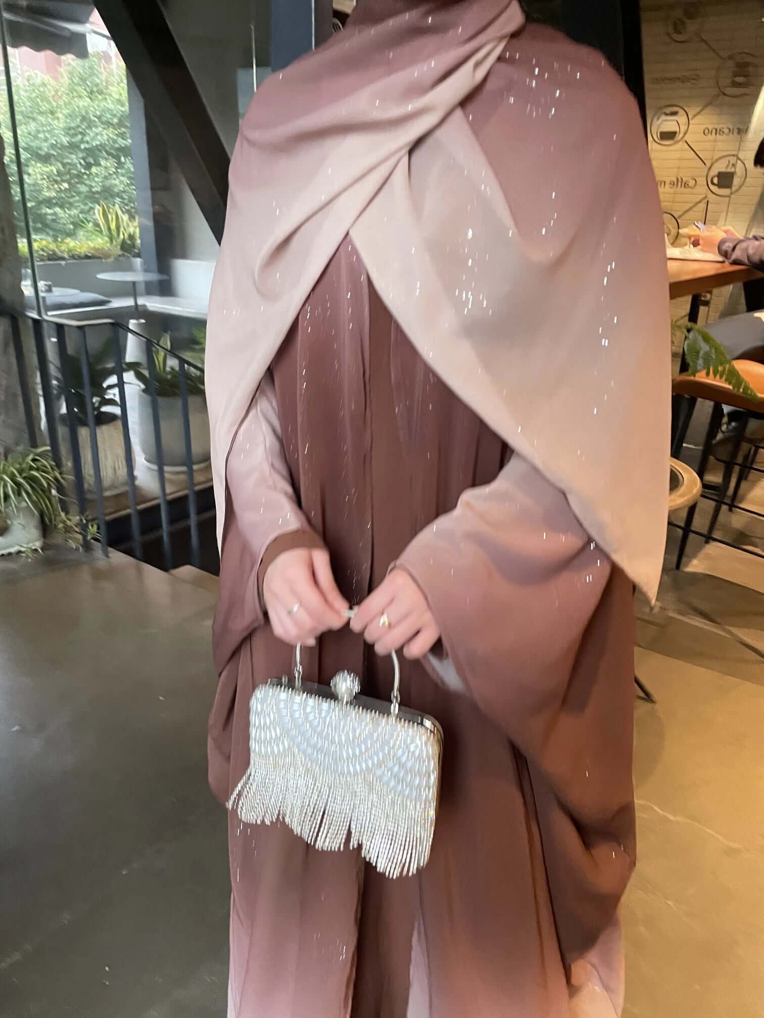 Gradient Galaxy Sparkling Abaya with Hijab 2-Piece Set