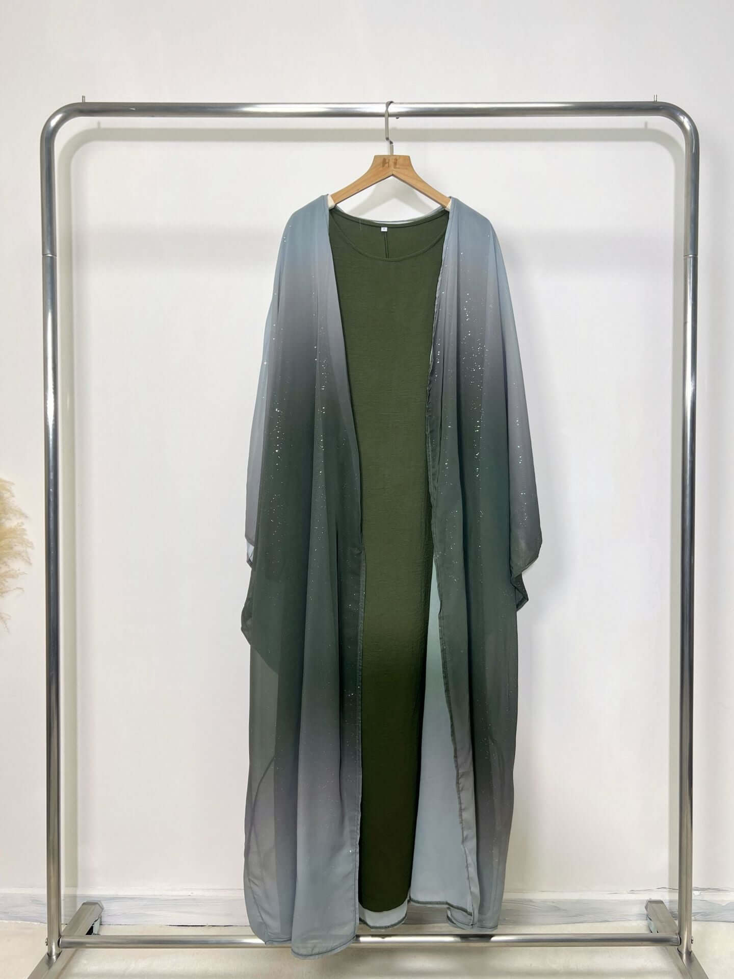 Gradient Galaxy Sparkling Abaya with Hijab 2-Piece Set