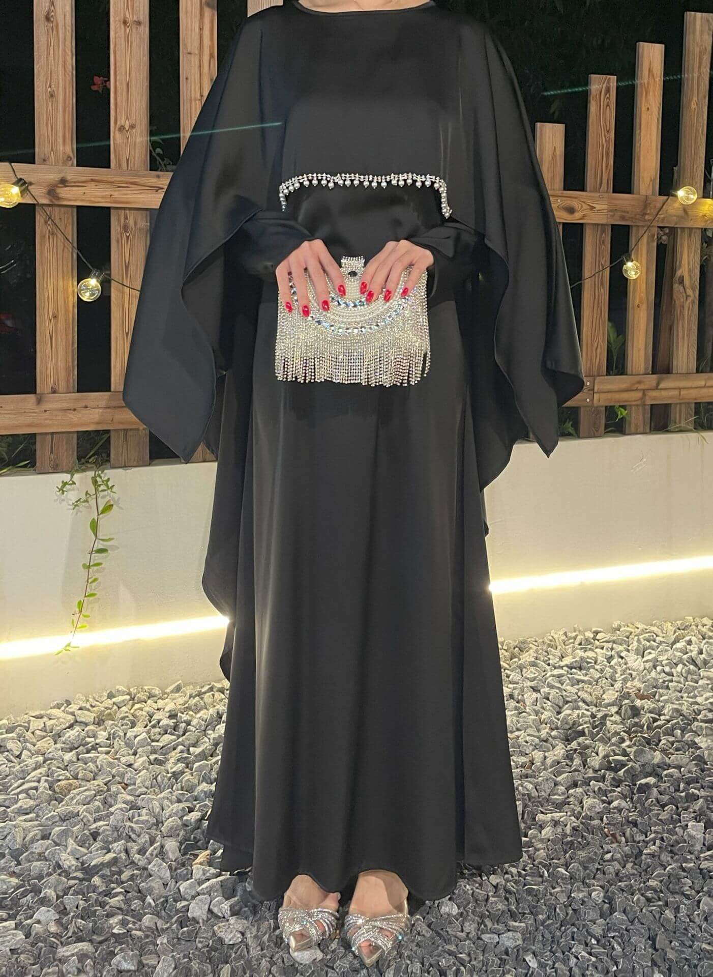 Elegant Satin Cape Abaya 2-Piece Set