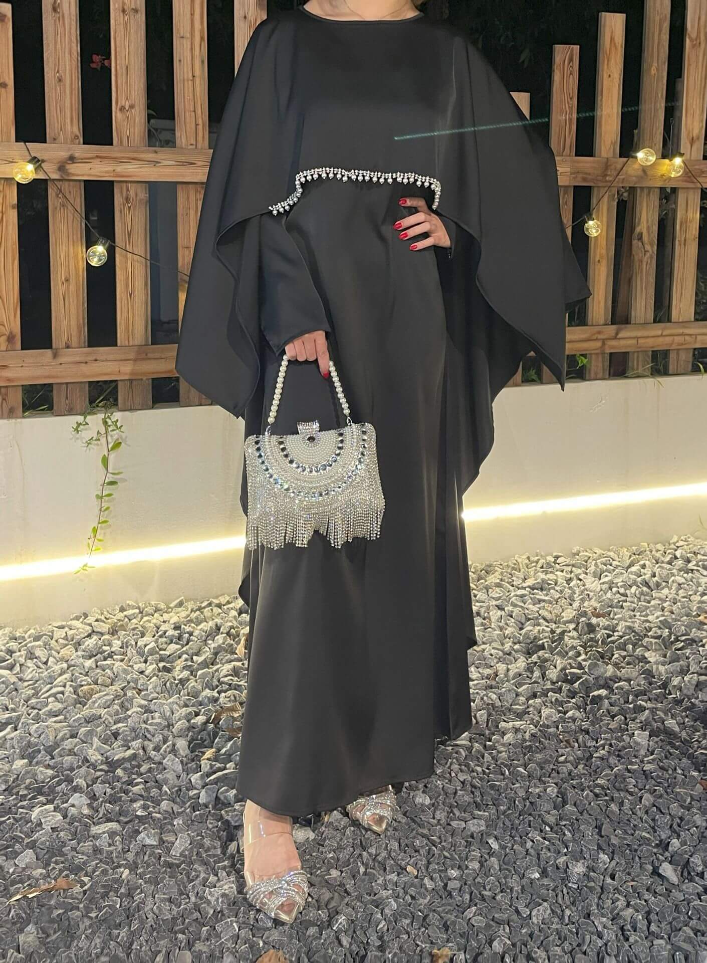 Elegant Satin Cape Abaya 2-Piece Set