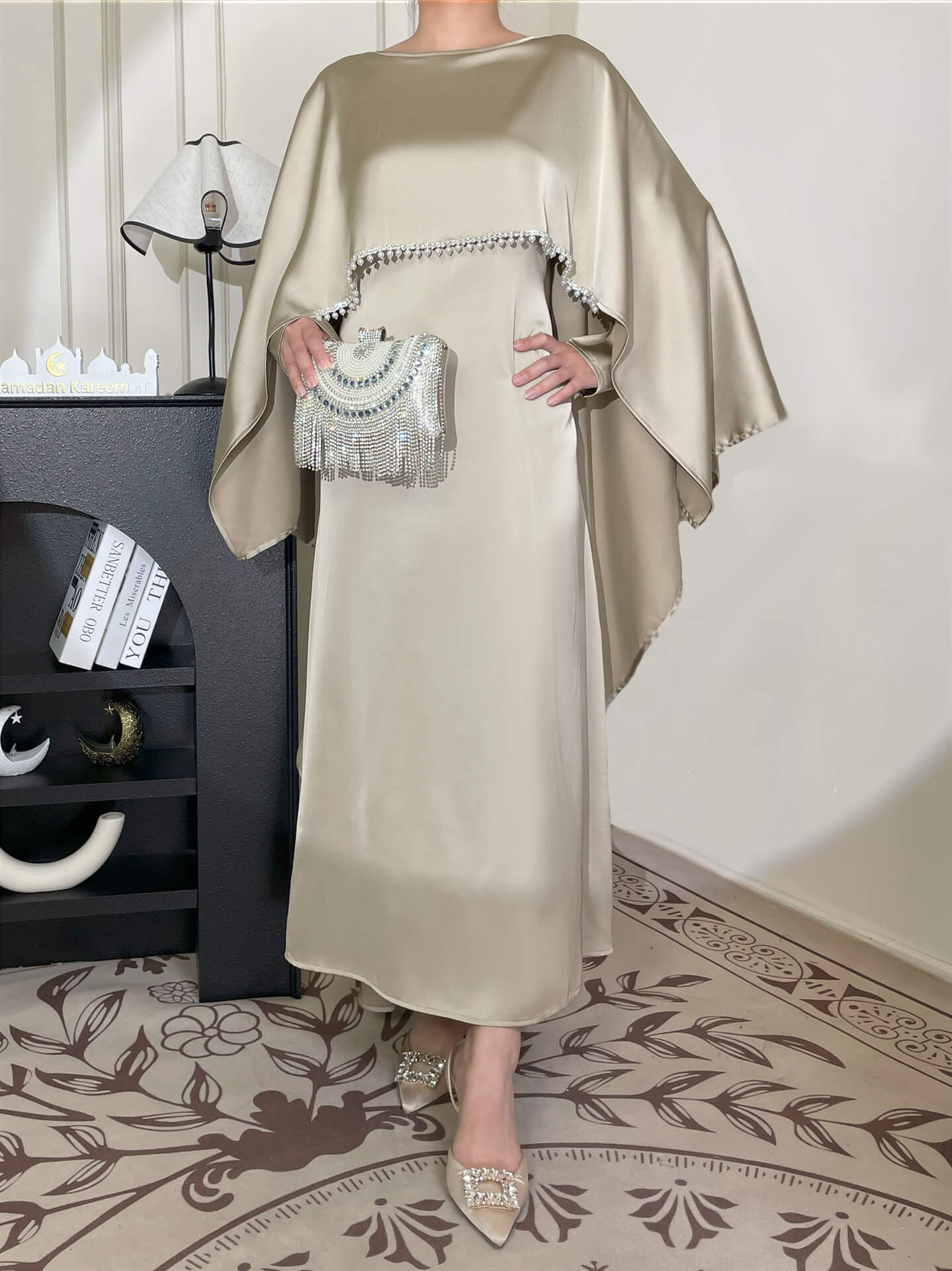 Elegant Satin Cape Abaya 2-Piece Set
