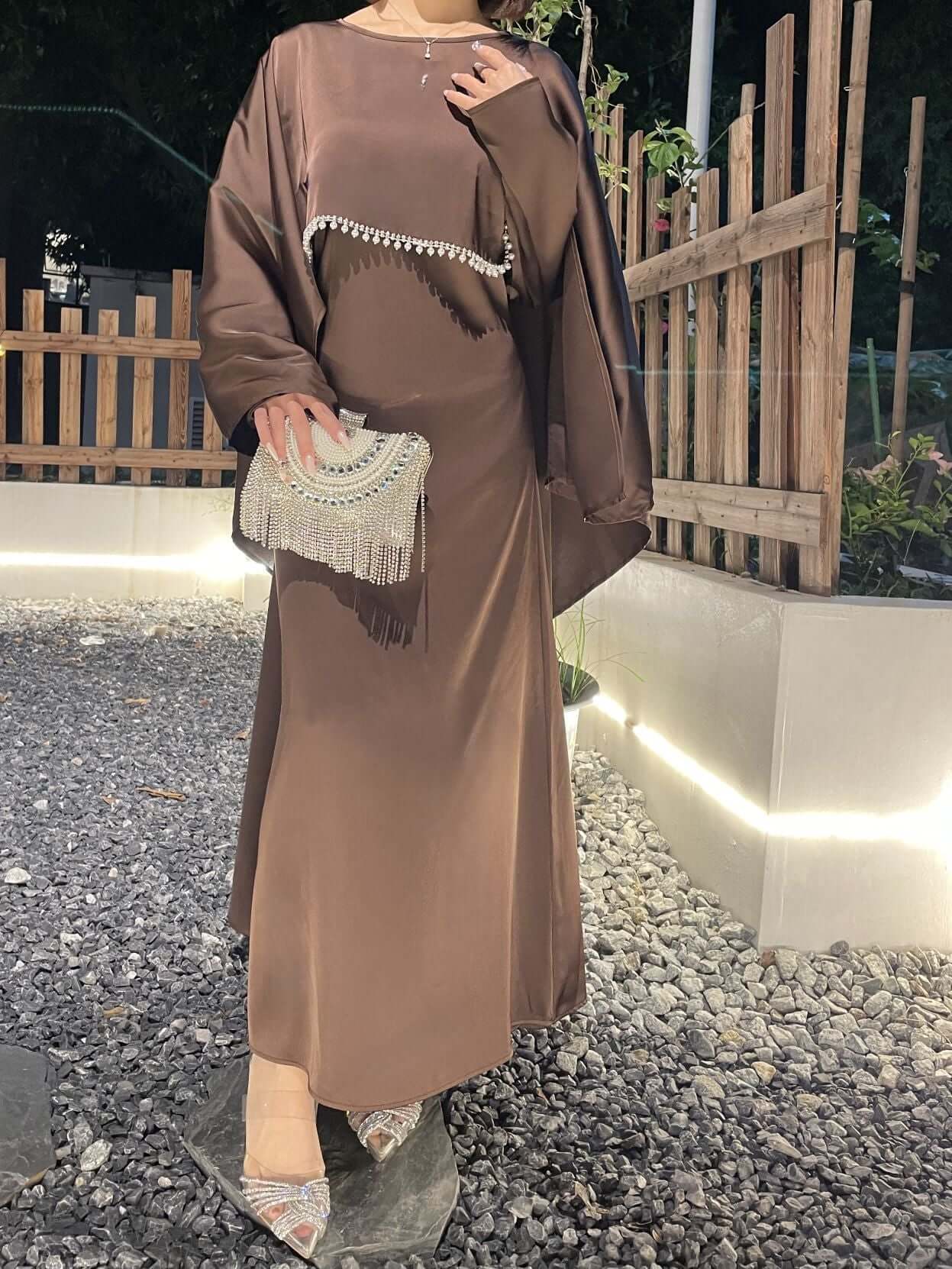 Satin Cape Elegant Abaya 2-Piece Set