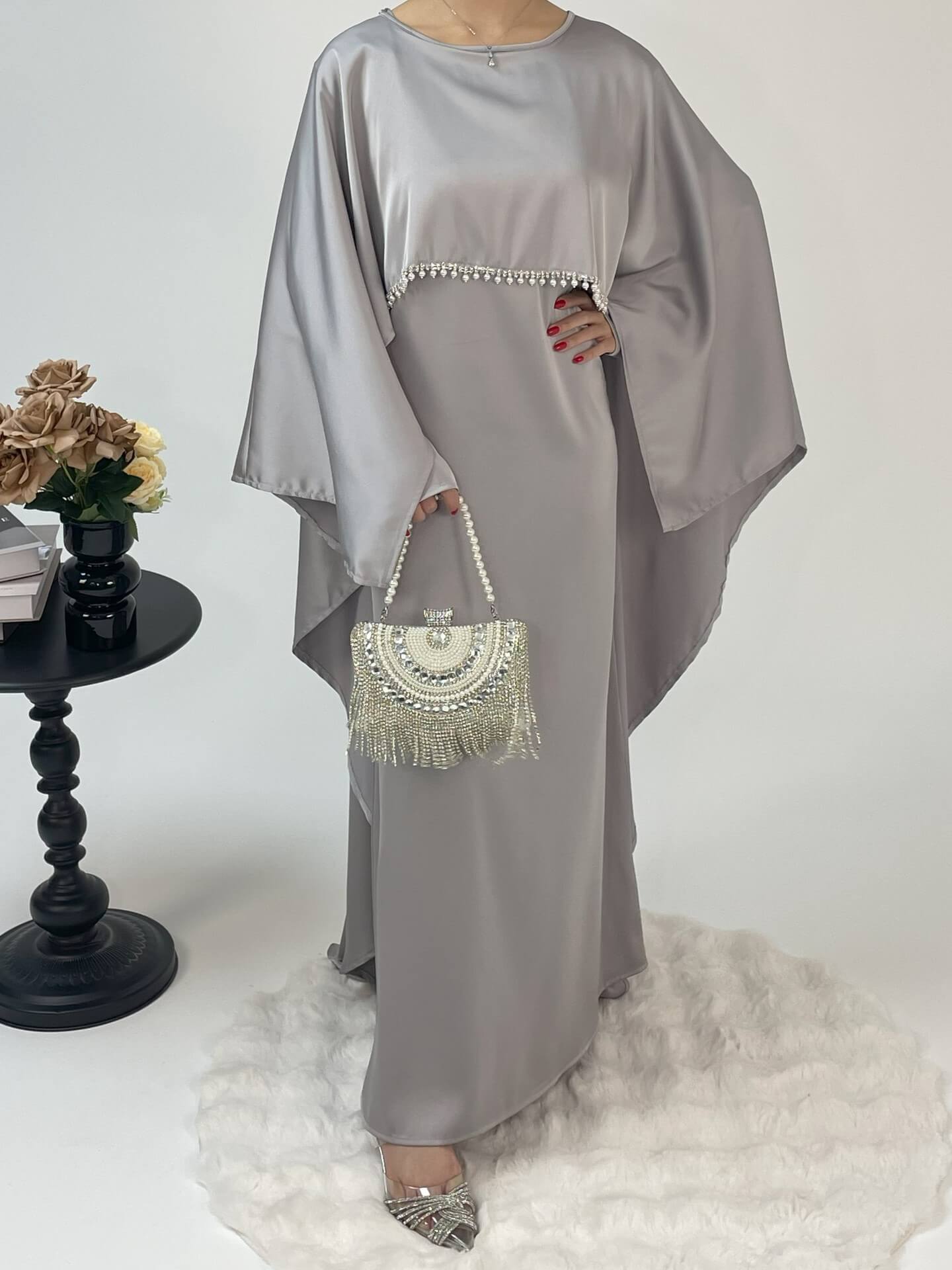 Elegant Satin Cape Abaya 2-Piece Set