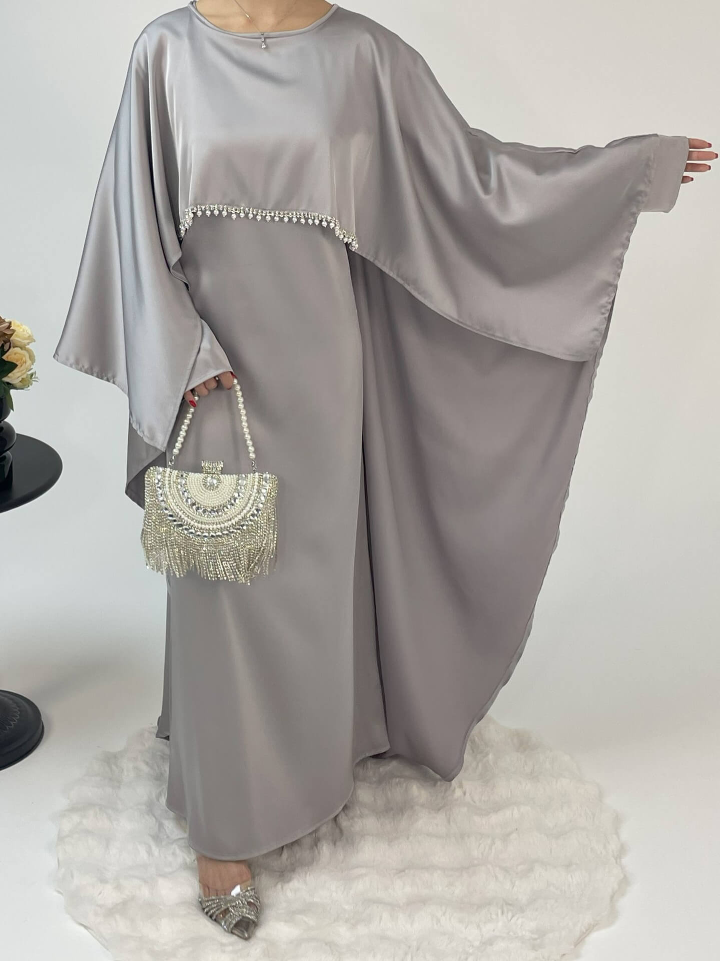 Elegant Satin Cape Abaya 2-Piece Set