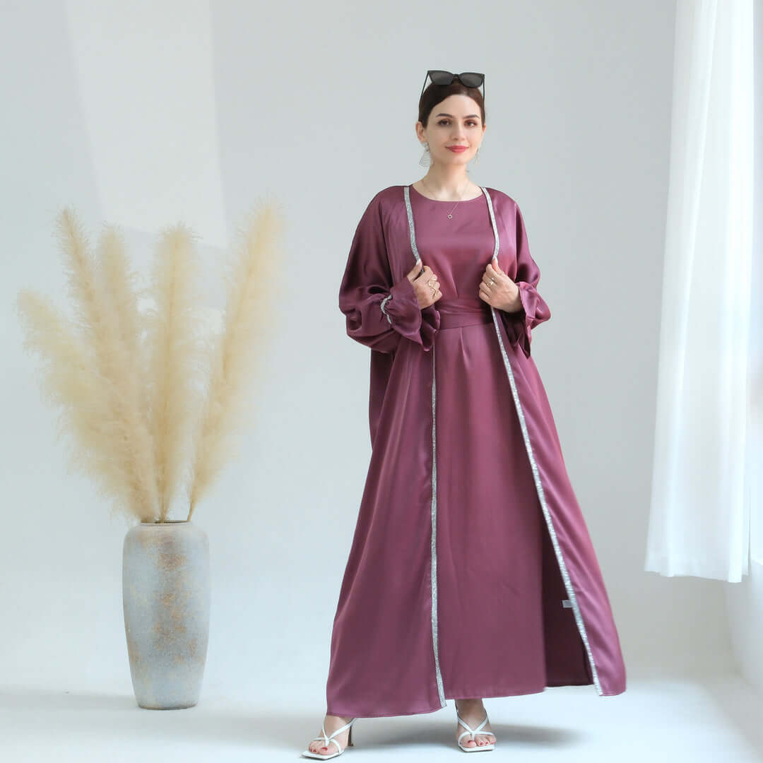 Lightweight Satin Abaya 2-Piece Set