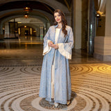 Breathable Soft Abaya Dress 3-Piece Set With Ruffle Sleeve & Stand Collar