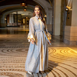 Breathable Soft Abaya Dress 3-Piece Set With Ruffle Sleeve & Stand Collar