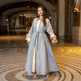Breathable Soft Abaya Dress 3-Piece Set With Ruffle Sleeve & Stand Collar