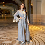 Breathable Soft Abaya Dress 3-Piece Set With Ruffle Sleeve & Stand Collar