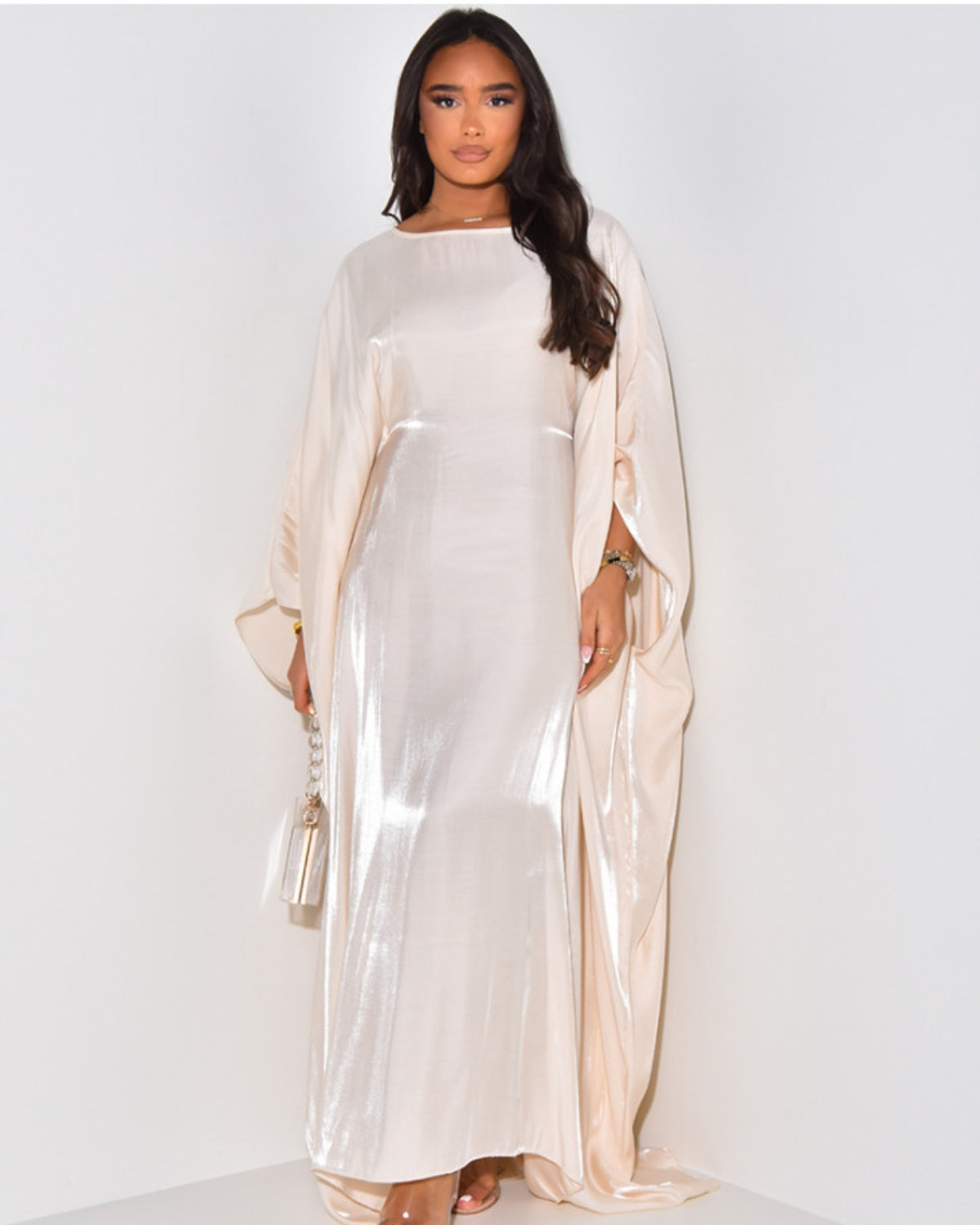 Solid Satin Butterfly Abaya Maxi Dress