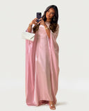 Solid Pink Maxi Butterfly Abaya Dress